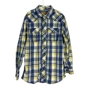 Red Camel plaid button up pearl snap shirt boys M